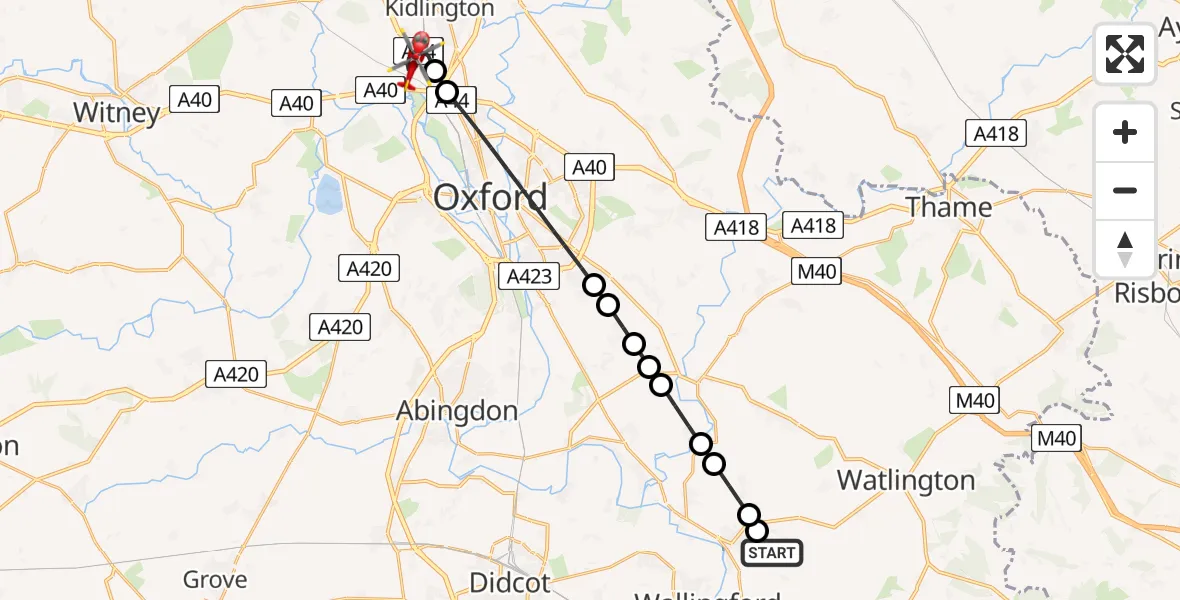 Flight route Air Ambulance Helicopter RAF Benson - Yarnton, 22 June 2026, 09:27