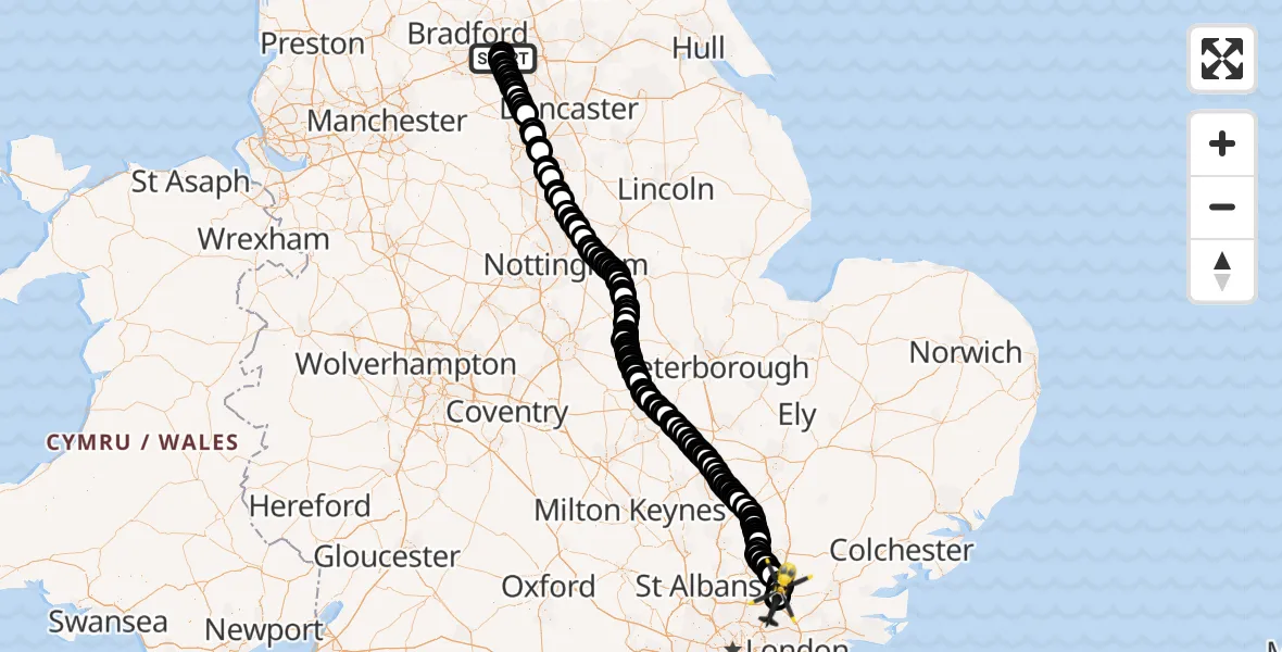 Flight route Police Helicopter Carr Gate - North Weald Airfield, 22 June 2026, 09:28