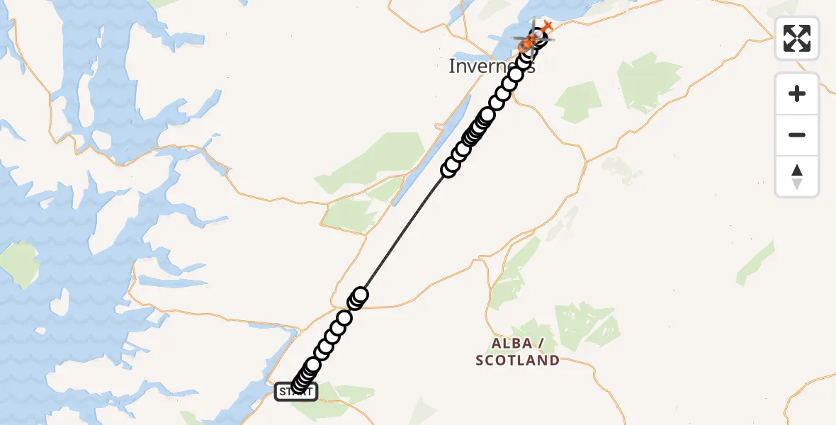 Flight route Coastguard Helicopter Glencoe - Inverness Airport, 22 June 2026, 10:14