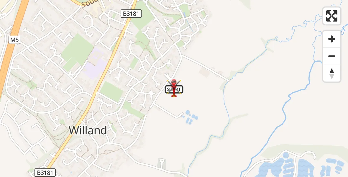 Flight route Air Ambulance Helicopter Willand - Willand, 22 June 2026, 10:21