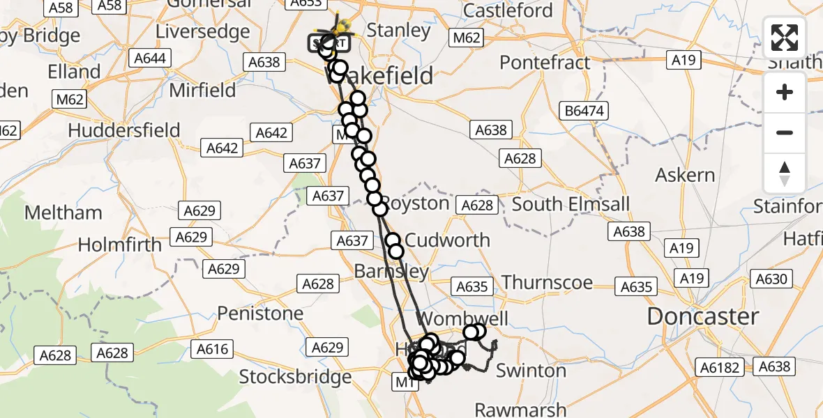 Flight route Police Helicopter East Ardsley - East Ardsley, 22 June 2026, 10:30