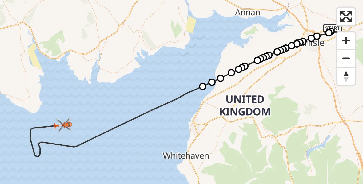 Flight route Coastguard Helicopter Carlisle Lake District Airport - Irish Sea, 22 June 2026, 10:40