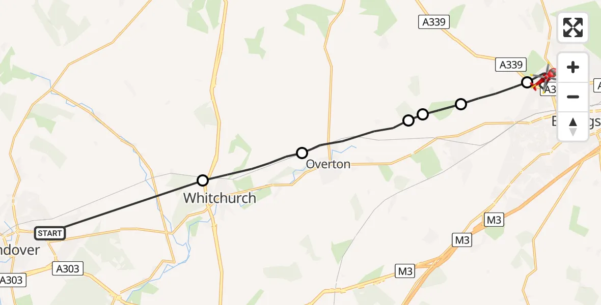 Flight route Air Ambulance Helicopter Andover - Basingstoke, 22 June 2026, 10:40