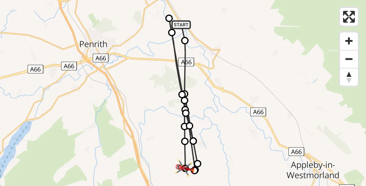 Flight route Air Ambulance Helicopter Langwathby - Newby, 22 June 2026, 11:09