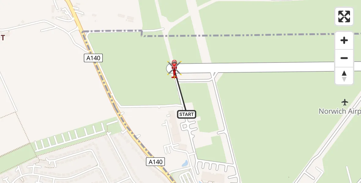 Flight route Air Ambulance Helicopter Norwich Airport - Norwich Airport, 22 June 2026, 11:44