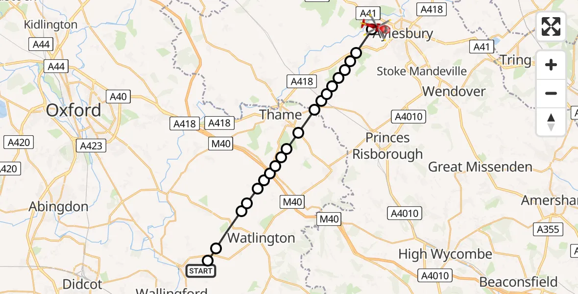 Flight route Air Ambulance Helicopter RAF Benson - Aylesbury, 22 June 2026, 11:44