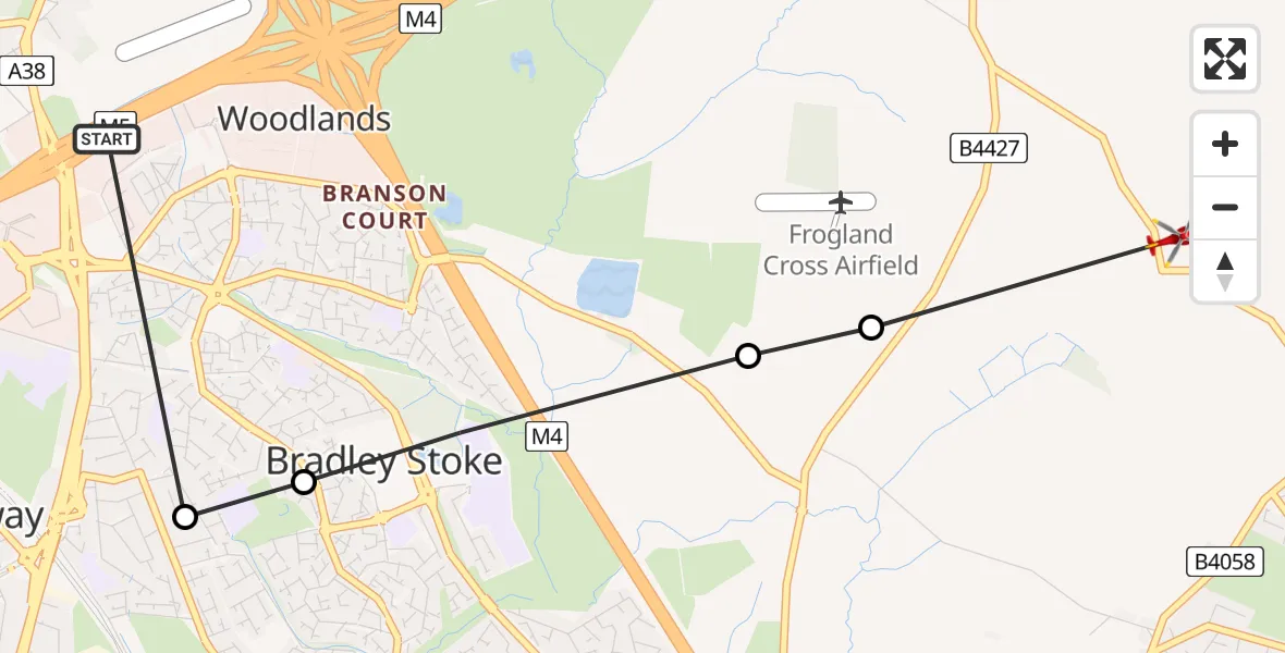 Flight route Air Ambulance Helicopter Patchway - Bradley Stoke, 22 June 2026, 11:54
