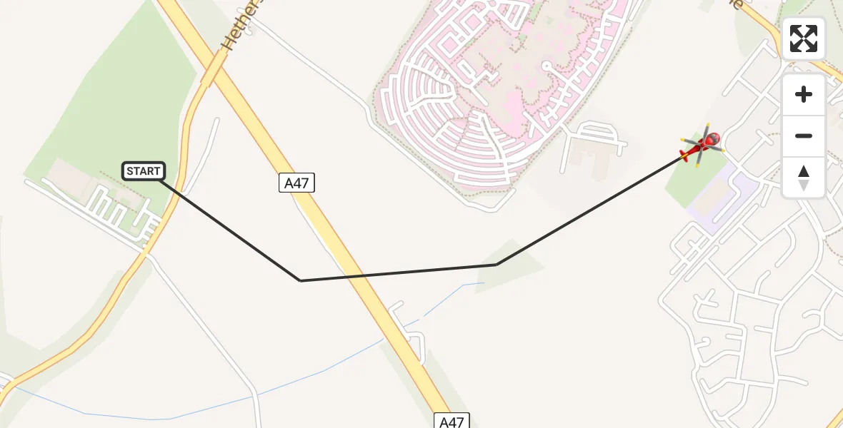 Flight route Air Ambulance Helicopter Colney - Colney, 22 June 2026, 12:14