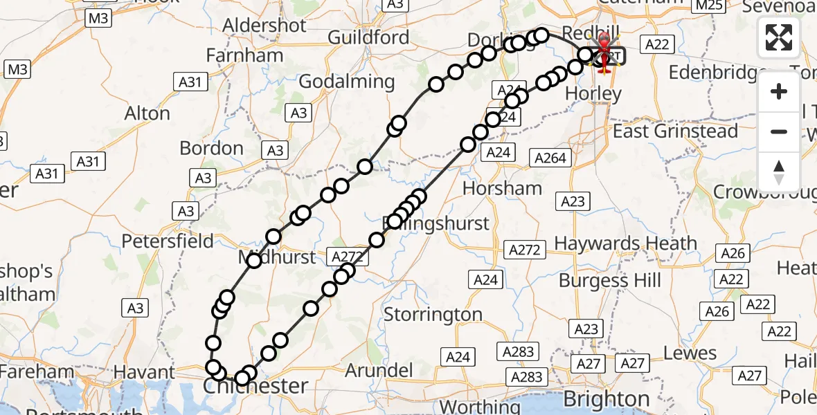 Flight route Air Ambulance Helicopter Redhill Aerodrome - Redhill Aerodrome, 22 June 2026, 12:23