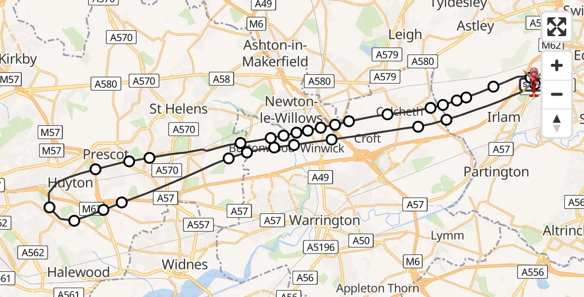 Flight route Air Ambulance Helicopter Manchester Barton Aerodrome - Manchester Barton Aerodrome, 22 June 2026, 12:25