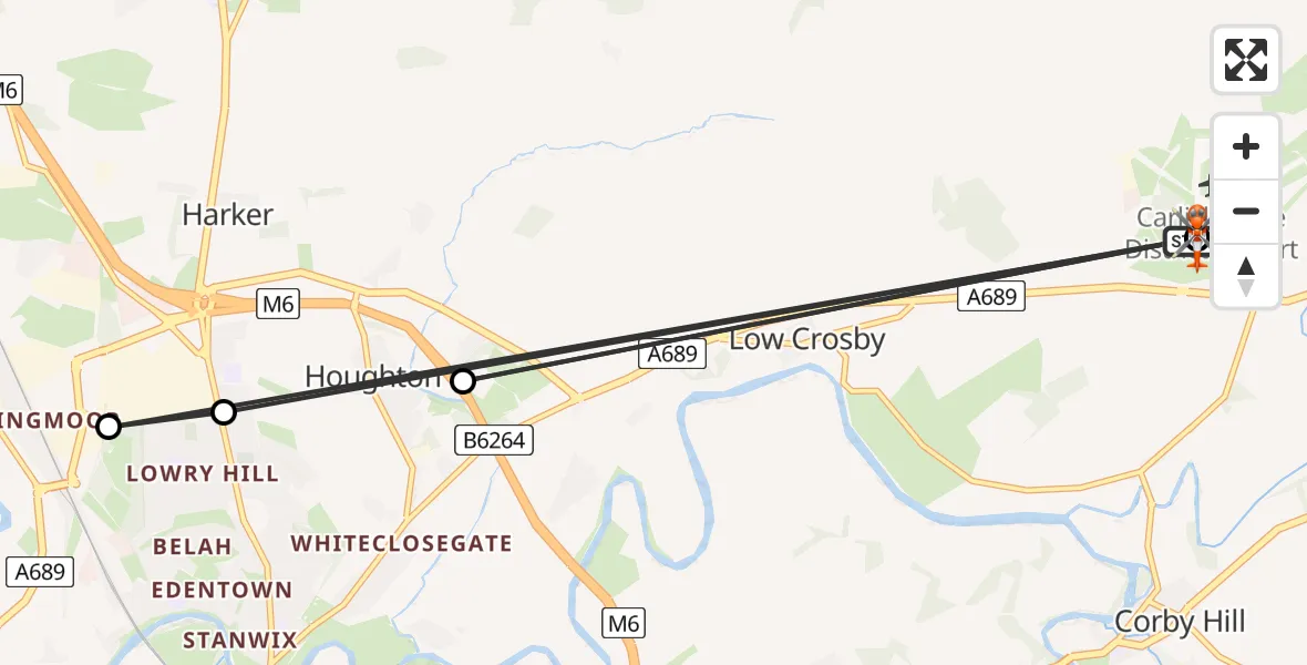 Flight route Coastguard Helicopter Carlisle Lake District Airport - Carlisle Lake District Airport, 22 June 2026, 12:36