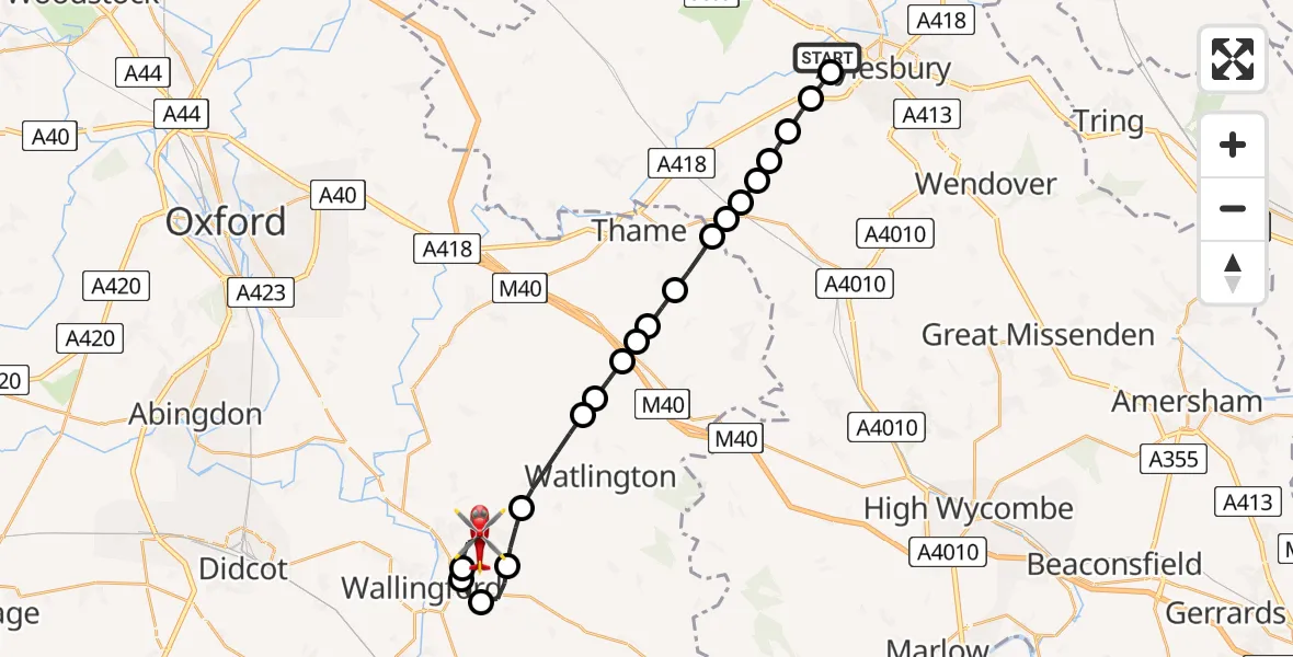 Flight route Air Ambulance Helicopter Aylesbury - RAF Benson, 22 June 2026, 12:43