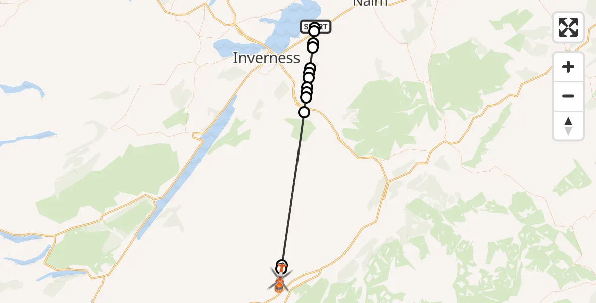 Flight route Coastguard Helicopter Inverness Airport - Glenballoch, 22 June 2026, 12:44