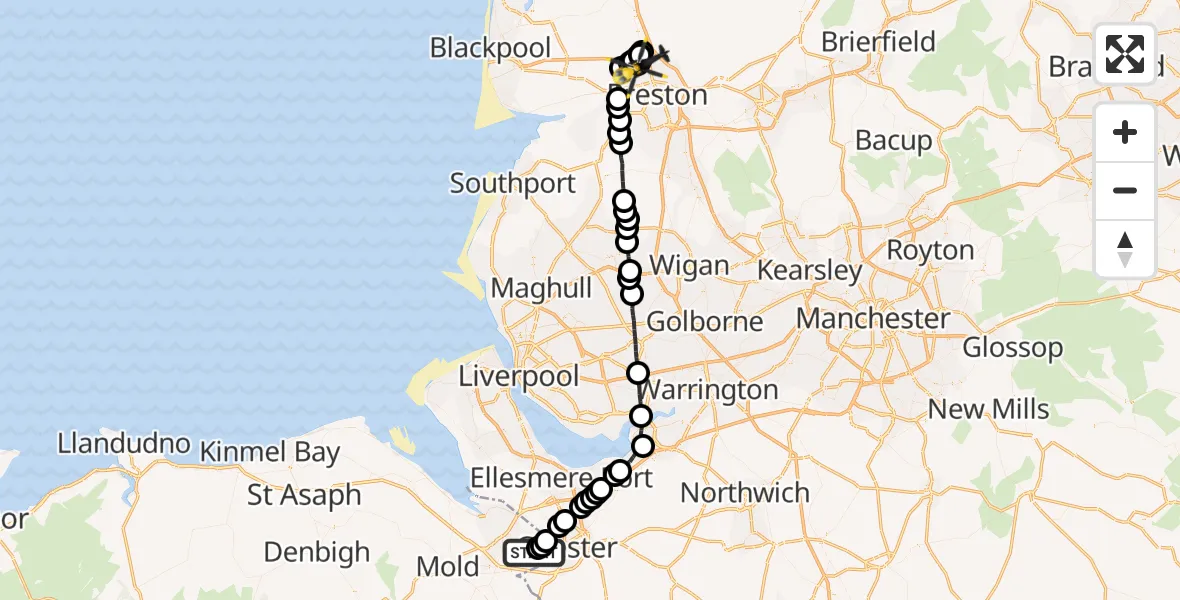 Flight route Police Helicopter Hawarden Airport - Broughton, 22 June 2026, 12:53
