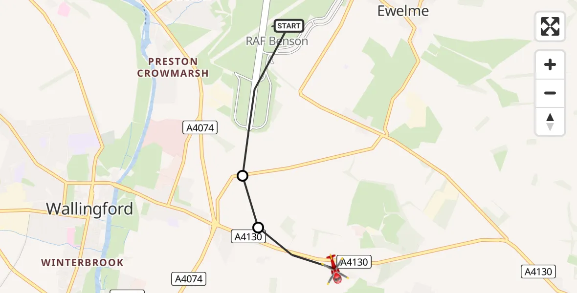 Flight route Air Ambulance Helicopter RAF Benson - Benson, 22 June 2026, 12:57