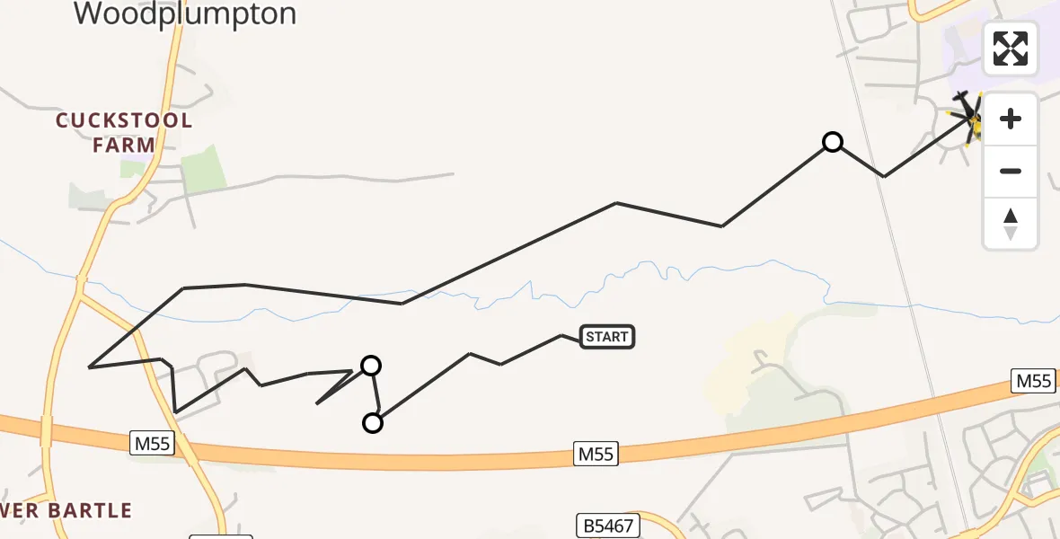 Flight route Police Helicopter Woodplumpton - Broughton, 22 June 2026, 13:55