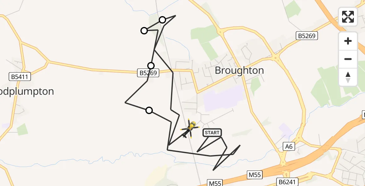 Flight route Police Helicopter Broughton - Broughton, 22 June 2026, 14:01