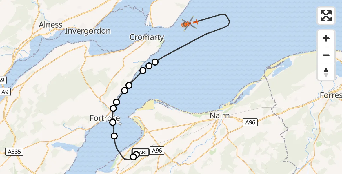 Flight route Coastguard Helicopter Inverness Airport - North Sea, 22 June 2026, 14:03