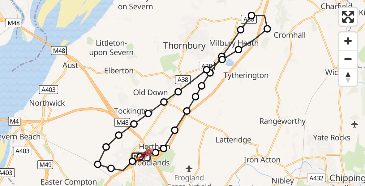 Flight route Air Ambulance Helicopter Almondsbury Helicopter Base - Almondsbury Helicopter Base, 22 June 2026, 14:12