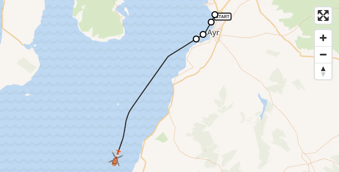 Flight route Coastguard Helicopter Glasgow Prestwick Airport - Inner Seas, 22 June 2026, 14:24