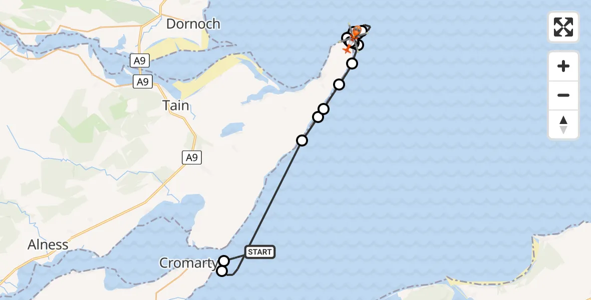 Flight route Coastguard Helicopter North Sea - Tarbat Ness Lighthouse, 22 June 2026, 14:35