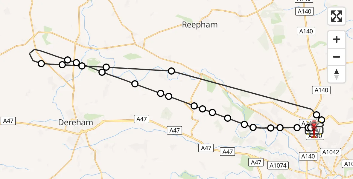 Flight route Air Ambulance Helicopter Norwich Airport - Norwich Airport, 22 June 2026, 14:36