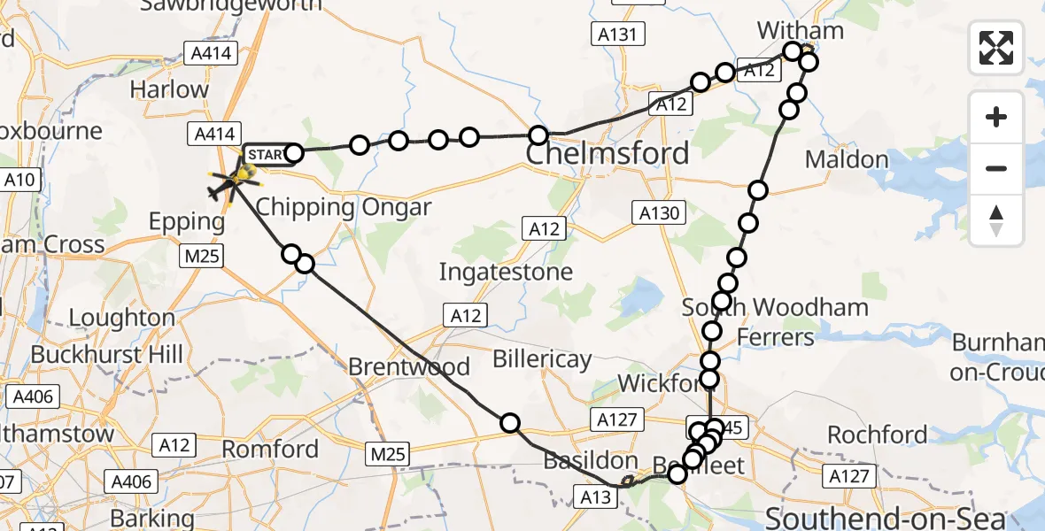 Flight route Police Helicopter North Weald Bassett - North Weald Airfield, 22 June 2026, 14:43