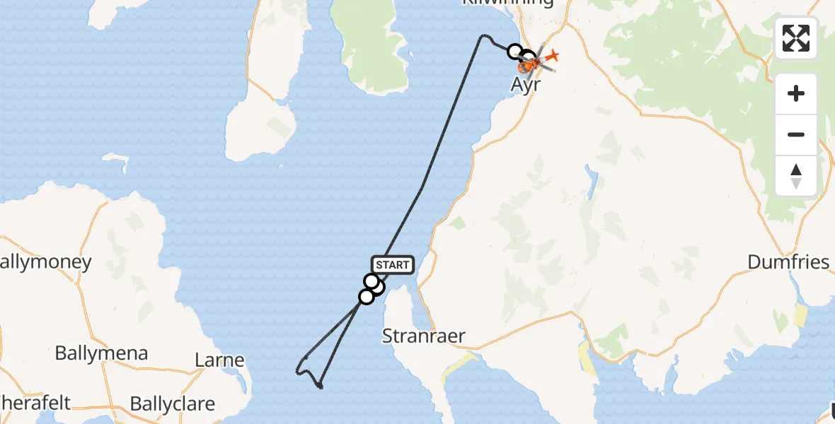 Flight route Coastguard Helicopter Inner Seas - Glasgow Prestwick Airport, 22 June 2026, 14:53