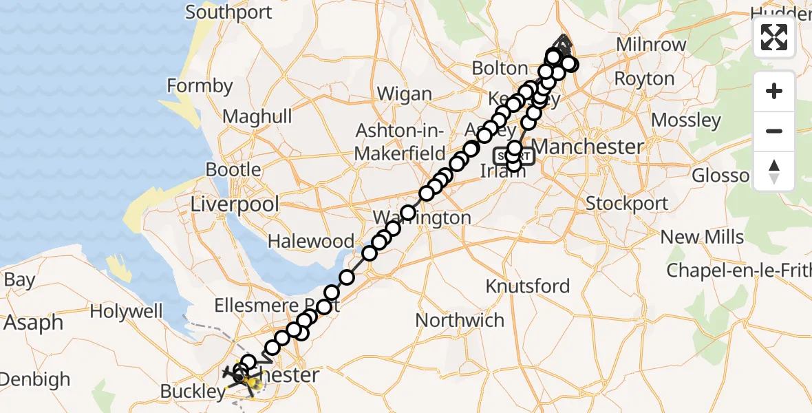 Flight route Police Helicopter Manchester Barton Aerodrome - Hawarden Airport, 22 June 2026, 15:02