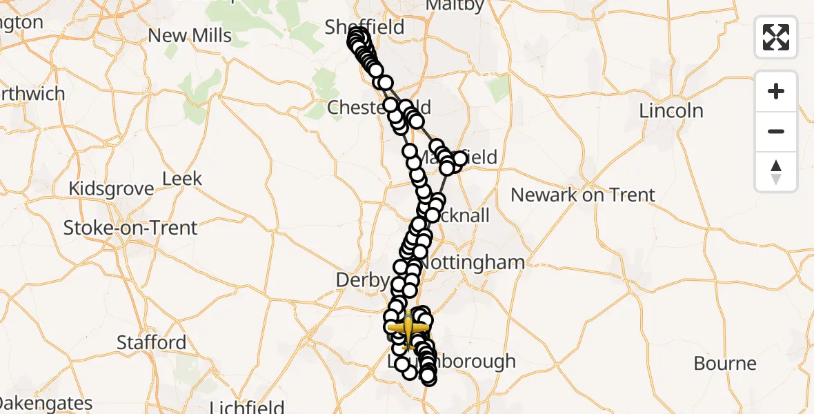 Flight route Police Aircraft East Midlands Airport - East Midlands Airport, 22 June 2026, 15:05
