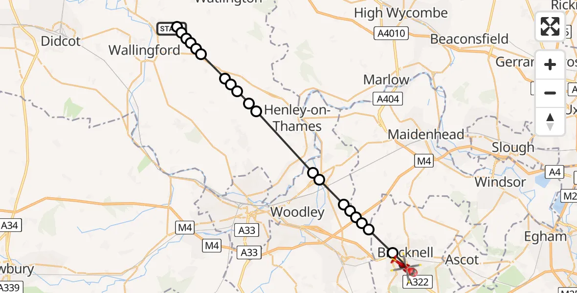 Flight route Air Ambulance Helicopter RAF Benson - Bracknell, 22 June 2026, 15:10