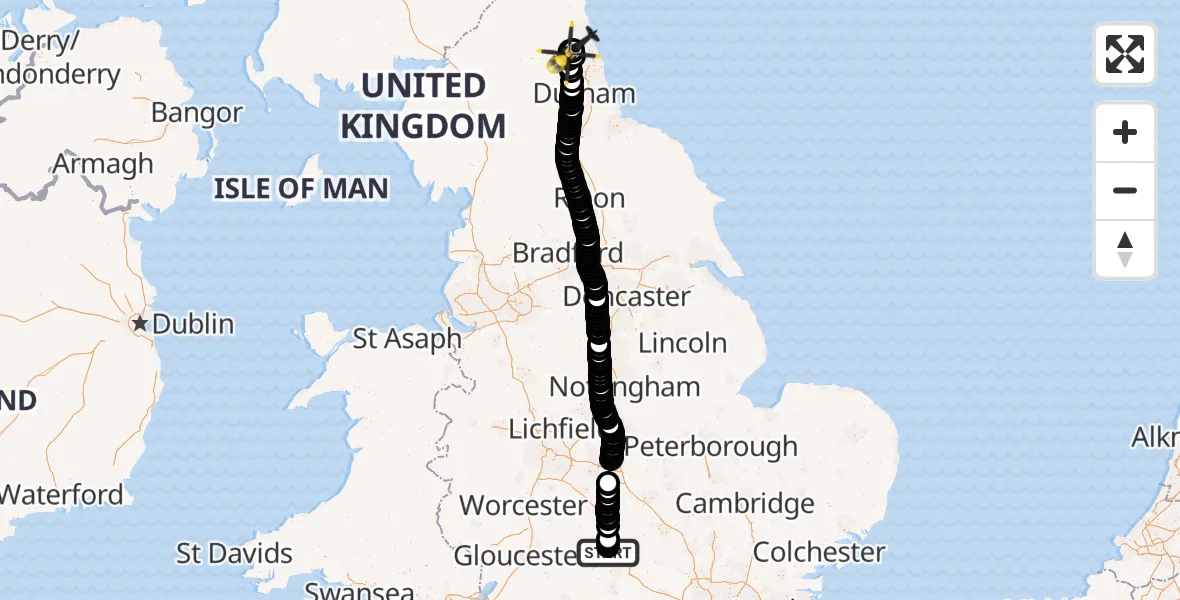 Flight route Police Helicopter West Oxfordshire - Newcastle International Airport, 22 June 2026, 15:14