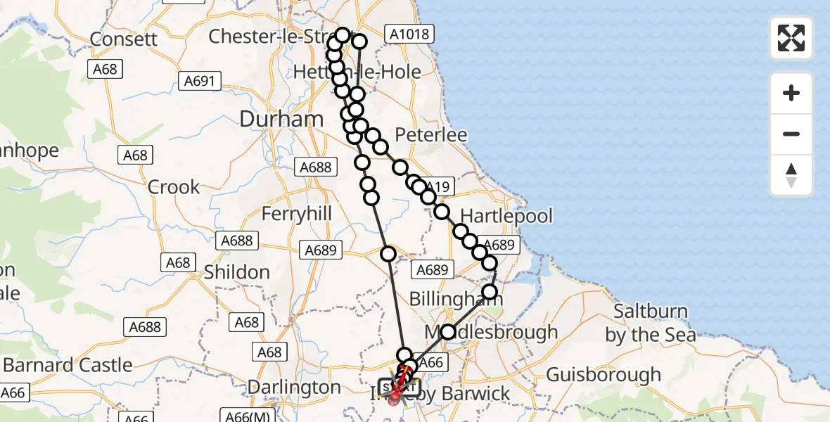 Flight route Air Ambulance Helicopter Egglescliffe - Egglescliffe, 22 June 2026, 15:15