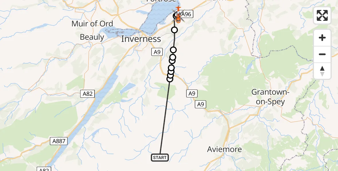 Flight route Coastguard Helicopter Highland - Inverness Airport, 22 June 2026, 15:36