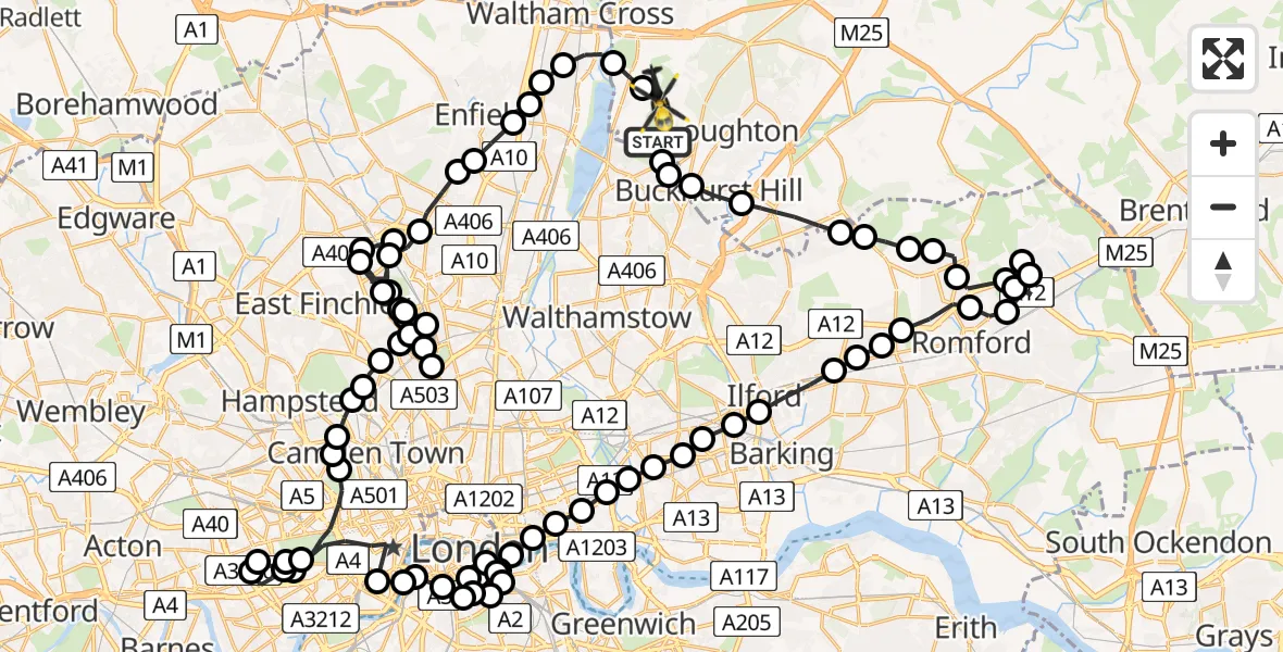 Flight route Police Helicopter Sewardstonebury - Sewardstonebury, 22 June 2026, 15:54