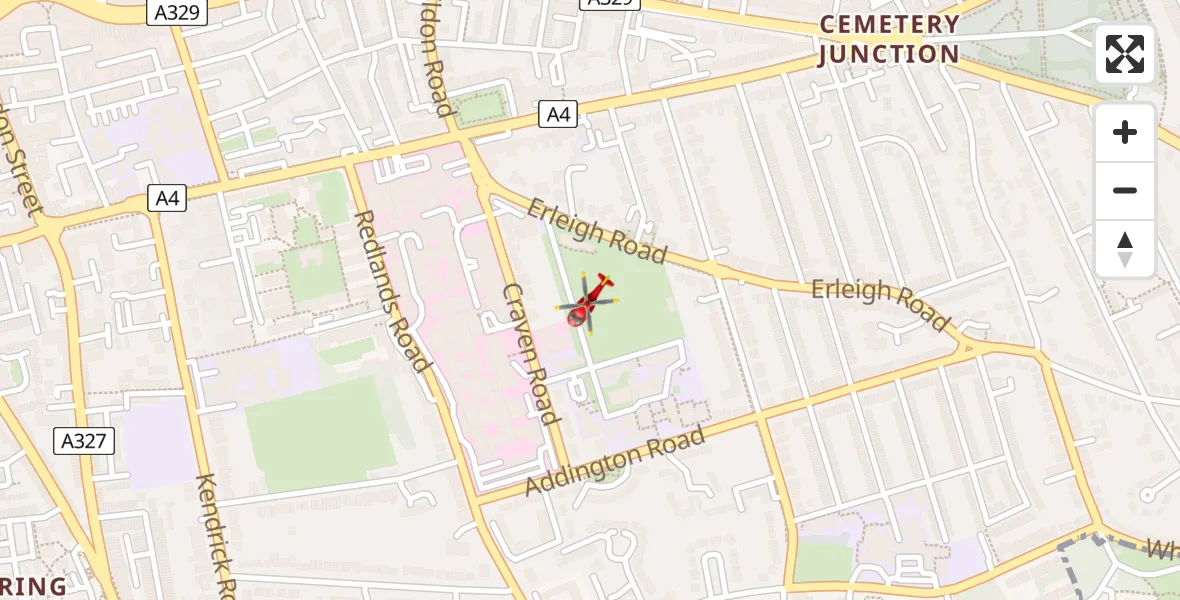Flight route Air Ambulance Helicopter Royal Berkshire Hospital - Royal Berkshire Hospital, 22 June 2026, 15:59