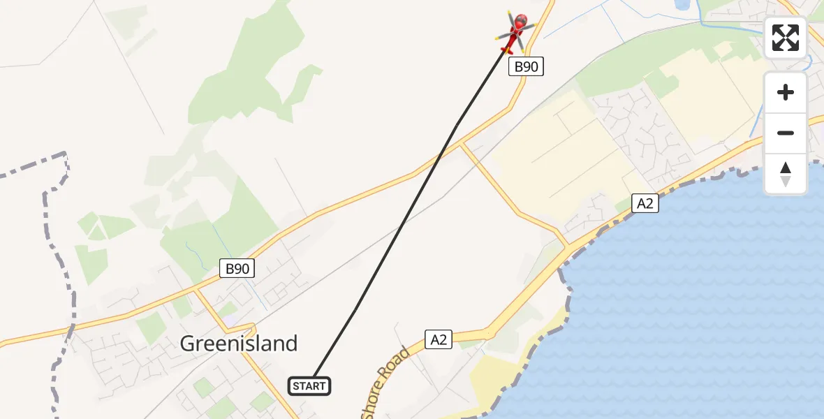 Flight route Air Ambulance Helicopter Greenisland - Carrickfergus, 22 June 2026, 16:34