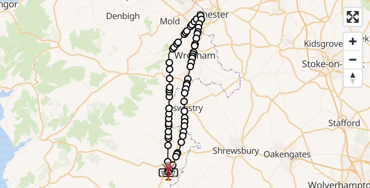Flight route Air Ambulance Helicopter Welshpool Airport - Welshpool Airport, 22 June 2026, 17:08
