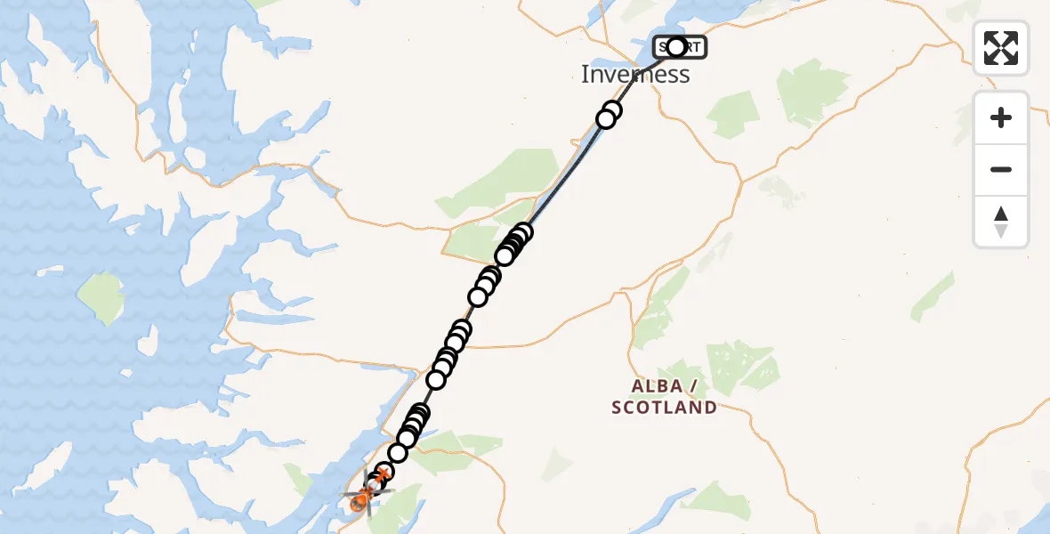 Flight route Coastguard Helicopter Inverness Airport - Argyll and Bute, 22 June 2026, 17:38