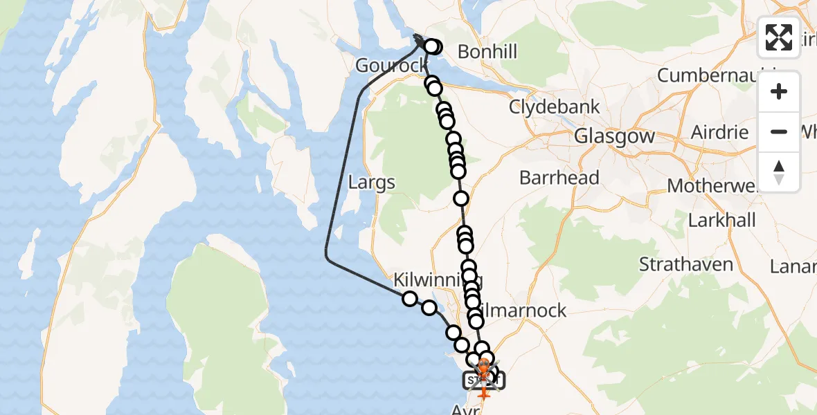 Flight route Coastguard Helicopter Glasgow Prestwick Airport - Glasgow Prestwick Airport, 22 June 2026, 17:48