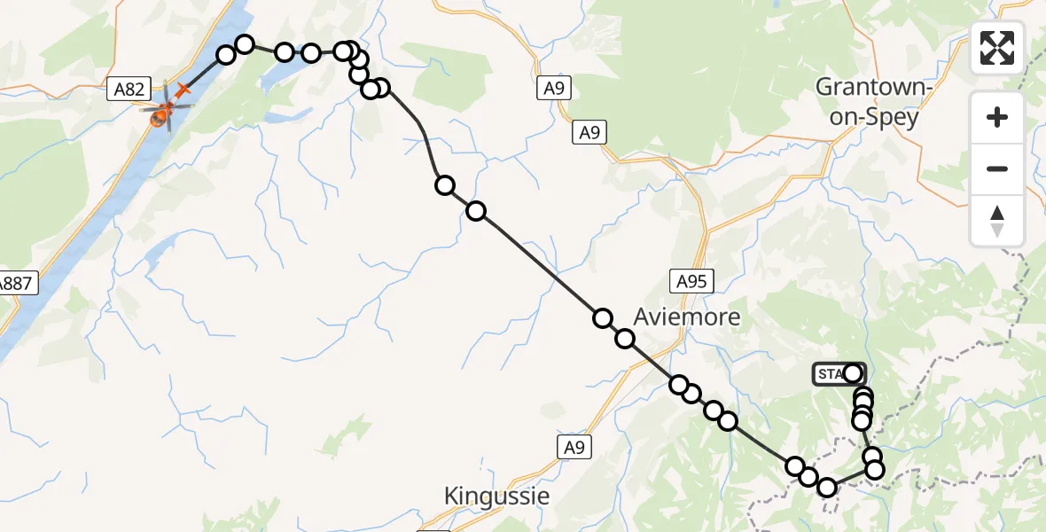 Flight route Coastguard Helicopter Ryvoan Pass - Loch Ness, 22 June 2026, 17:54