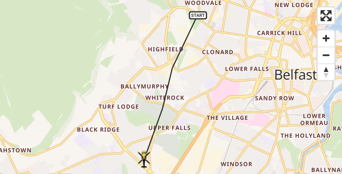 Flight route Police Helicopter Belfast City District - Belfast City District, 22 June 2026, 18:53