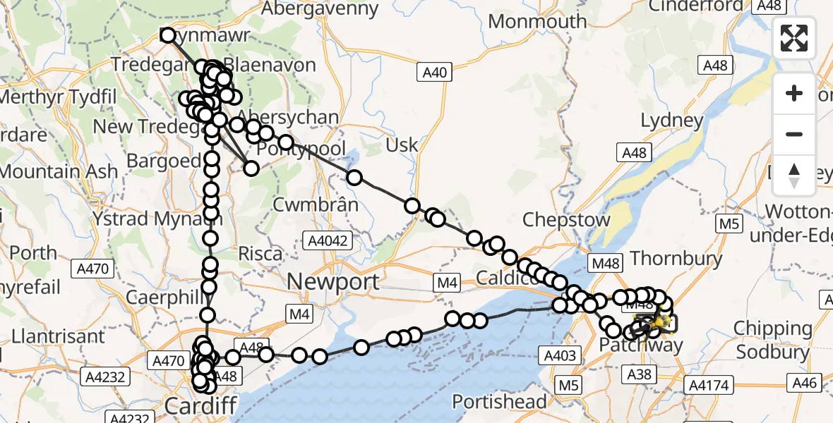 Flight route Police Helicopter Woodlands - Almondsbury Helicopter Base, 22 June 2026, 18:55
