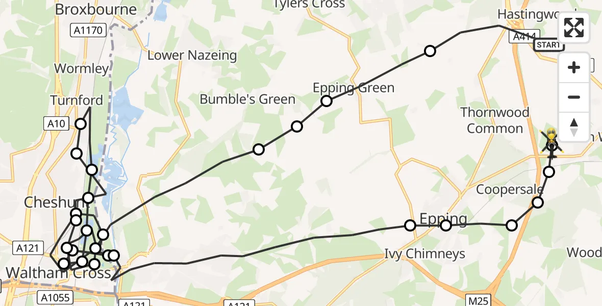 Flight route Police Helicopter North Weald Bassett - North Weald Airfield, 22 June 2026, 19:45