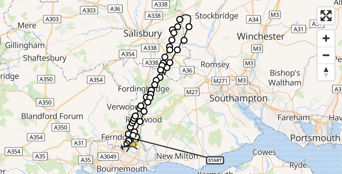 Flight route Police Helicopter English Channel - Bournemouth Airport, 22 June 2026, 19:52