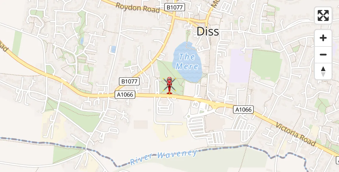 Flight route Air Ambulance Helicopter Diss - Diss, 22 June 2026, 19:53