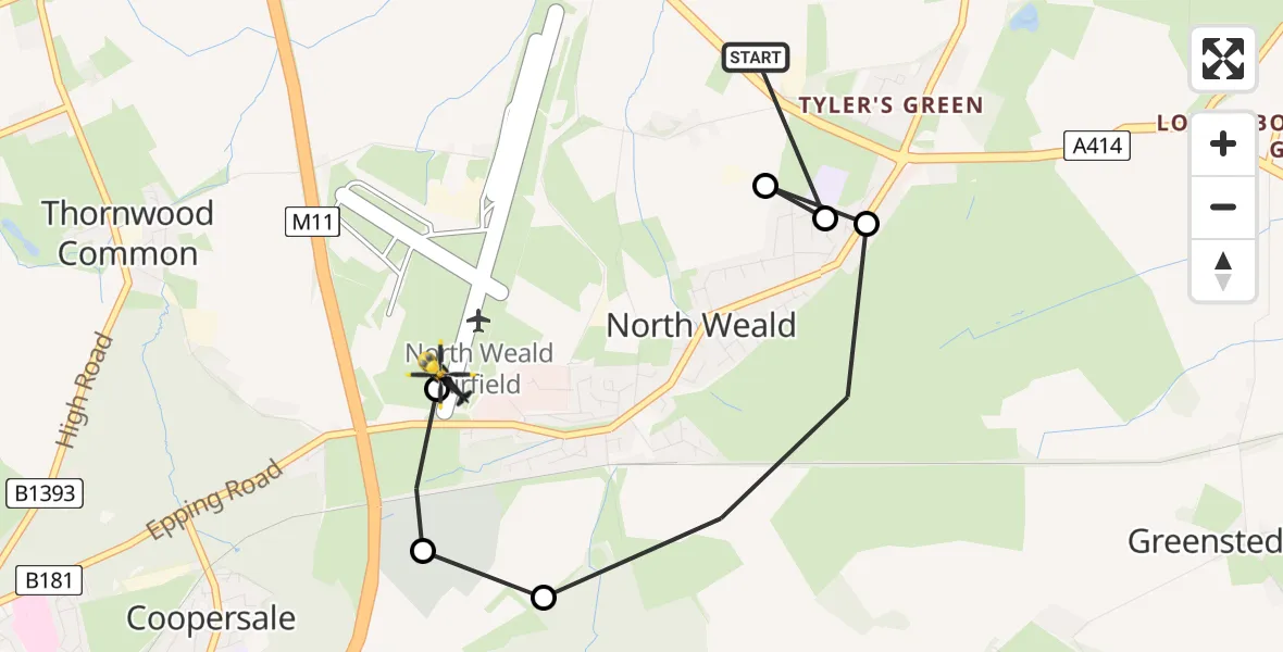 Flight route Police Helicopter North Weald Bassett - North Weald Airfield, 22 June 2026, 20:13