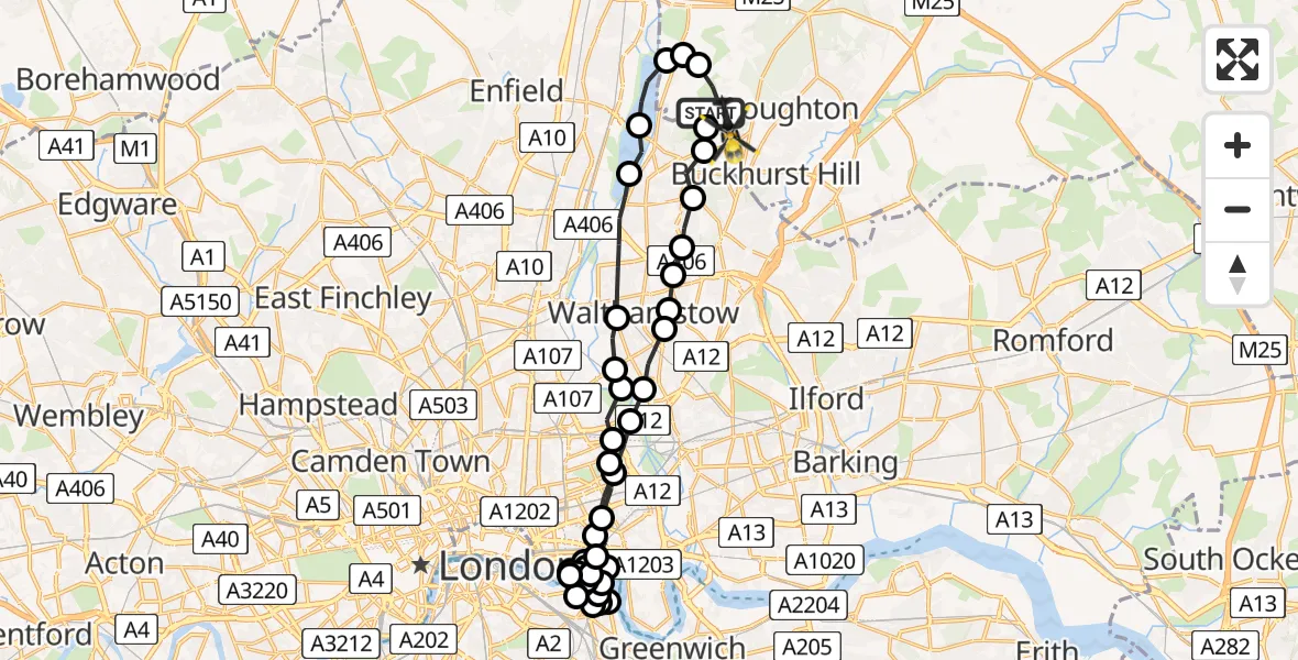 Flight route Police Helicopter Sewardstonebury - Waltham Abbey, 22 June 2026, 20:18