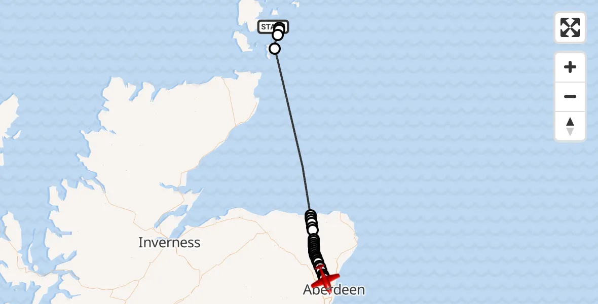 Flight route Air Ambulance Aircraft Tankerness - Dyce and Stoneywood, 22 June 2026, 20:23