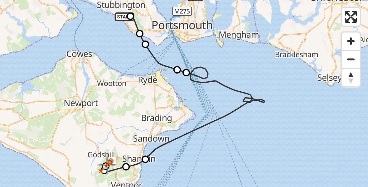 Flight route Coastguard Helicopter Solent Airport - Wroxall, 22 June 2026, 20:25